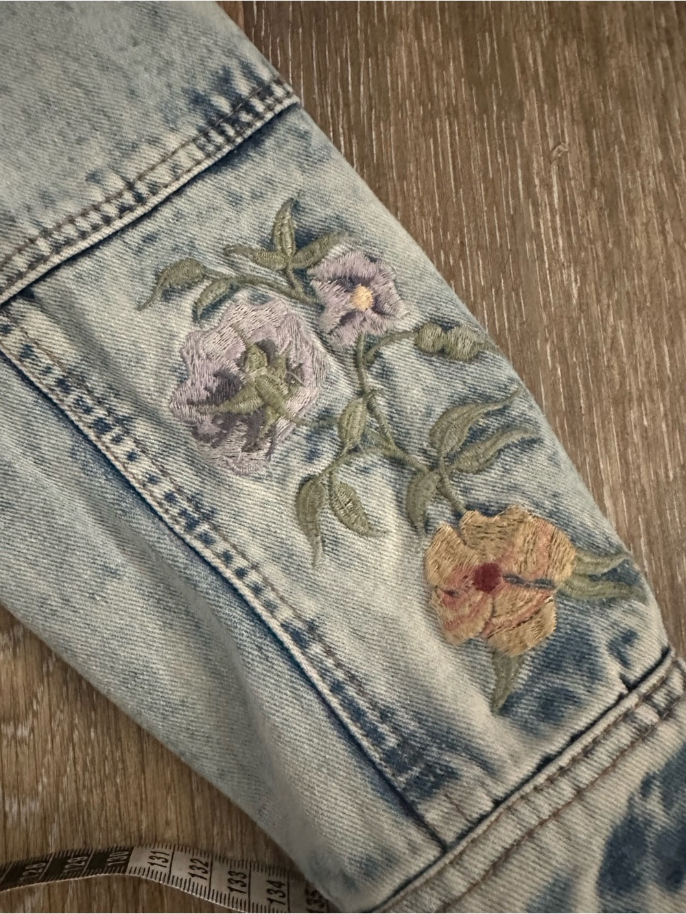 Cream Embroidered Denim Jacket Fits - Picture 16 of 16